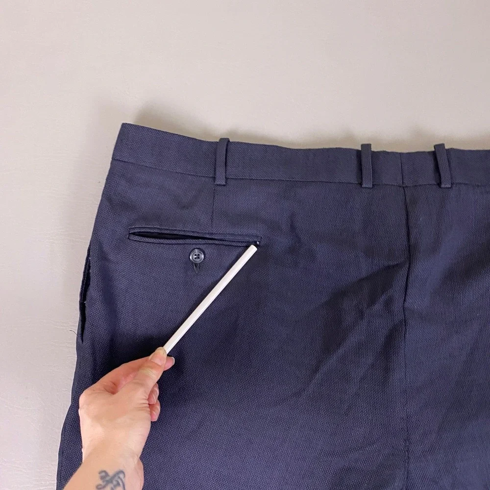 Vintage Dress Pants Trousers Men's 44x28 Navy Blue Pleated Front Relaxed Fit